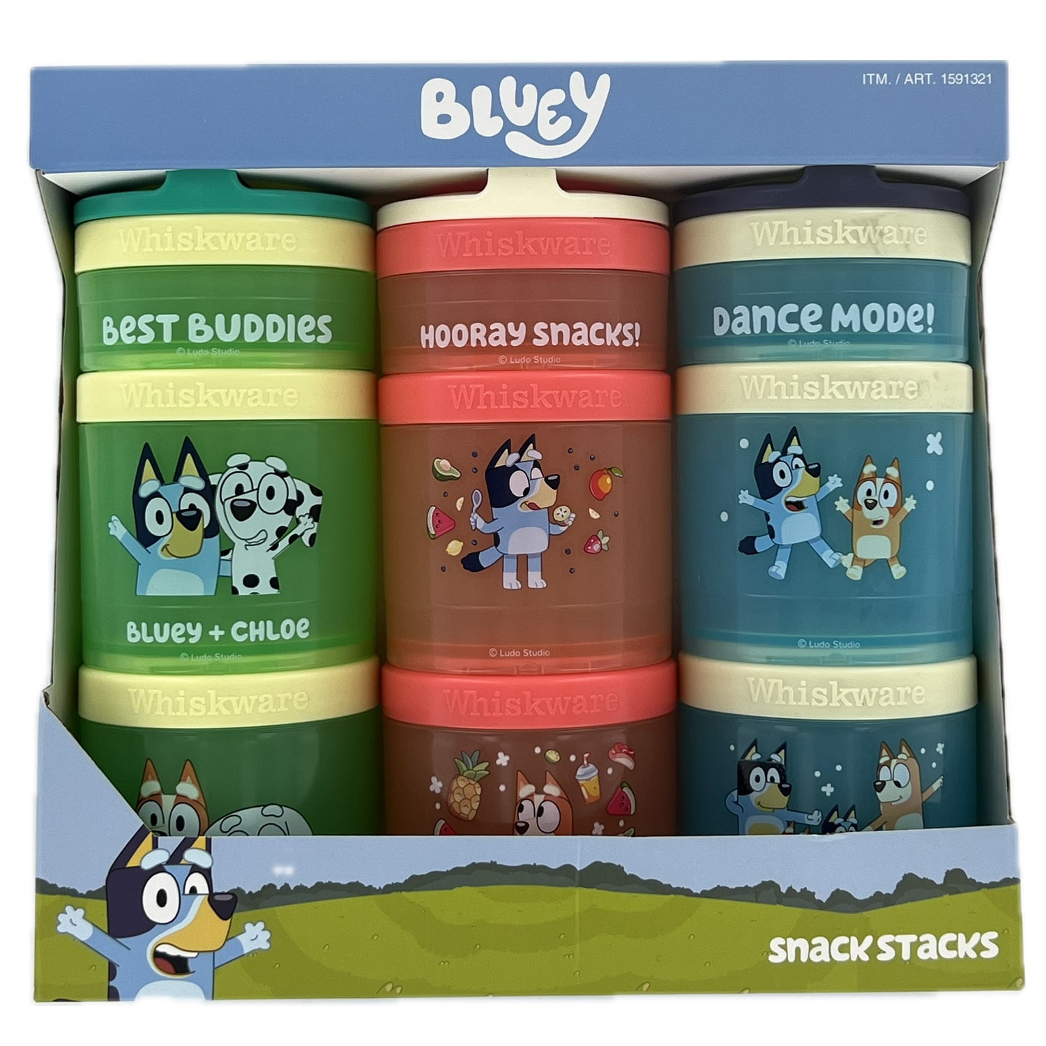 Whiskware Stackable Snack Containers for Kids & Toddlers  3-Part Portable Snack Stacks with Bluey Design - School & Travel Friendly, BPA-Free Kid Lunch Organizer