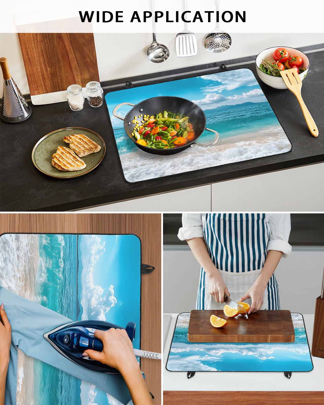 nqOlkjepod Large Induction Cooktop Protector Mat 24"x21", Summer Beach Coastal Stove Top Covers for Electric Stove, Vacation Seaside Ocean Decorative Stove Burner Cover Mats, Glass Top Stove Cover
