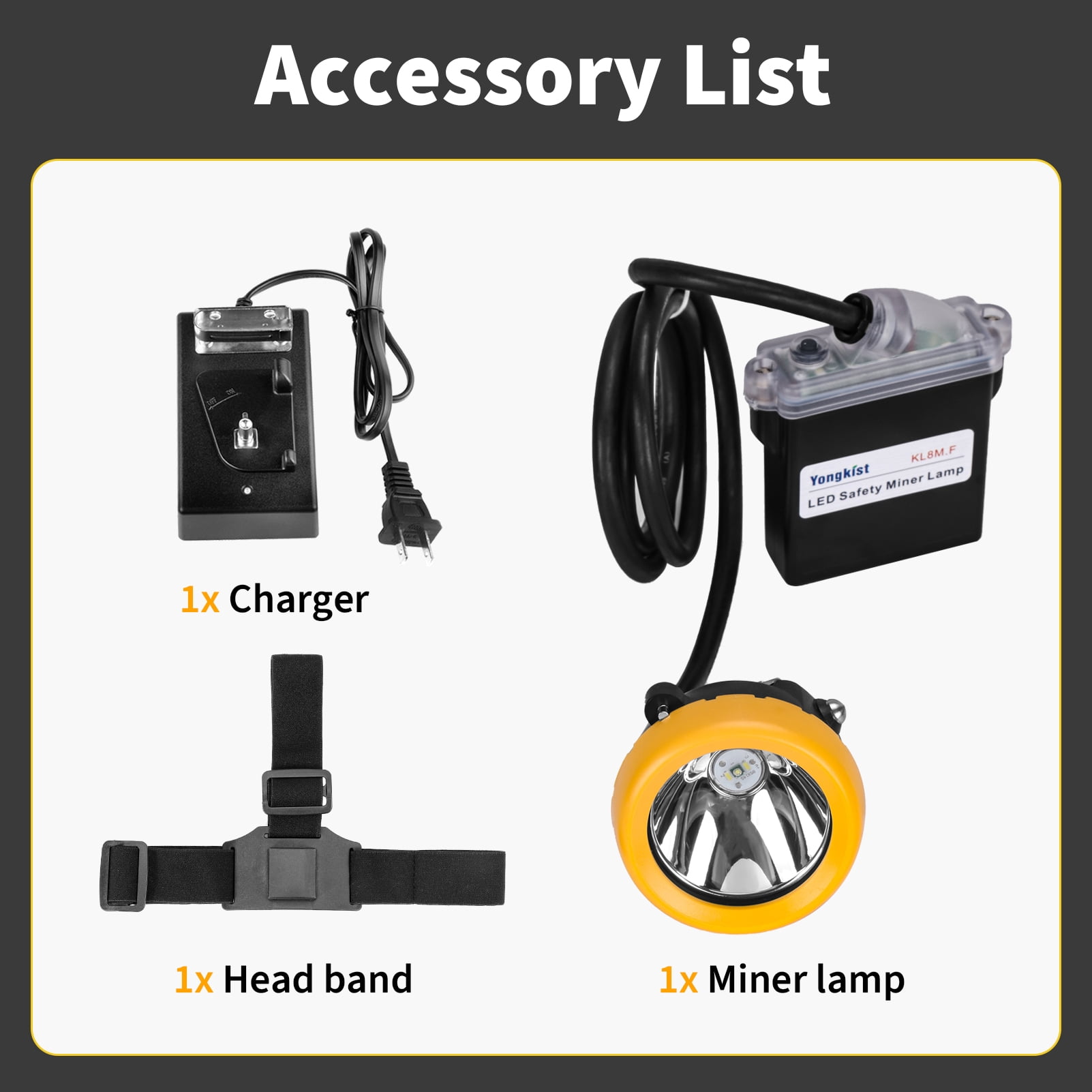 Yongkist Safety Mining Headlamp, 1+2 LED Super Bright Coal Mining Light, Waterproof Explosion-Proof Hard Hat Head Torch with Rechargeable Battery Pack for Underground Work, Camping, Hunting