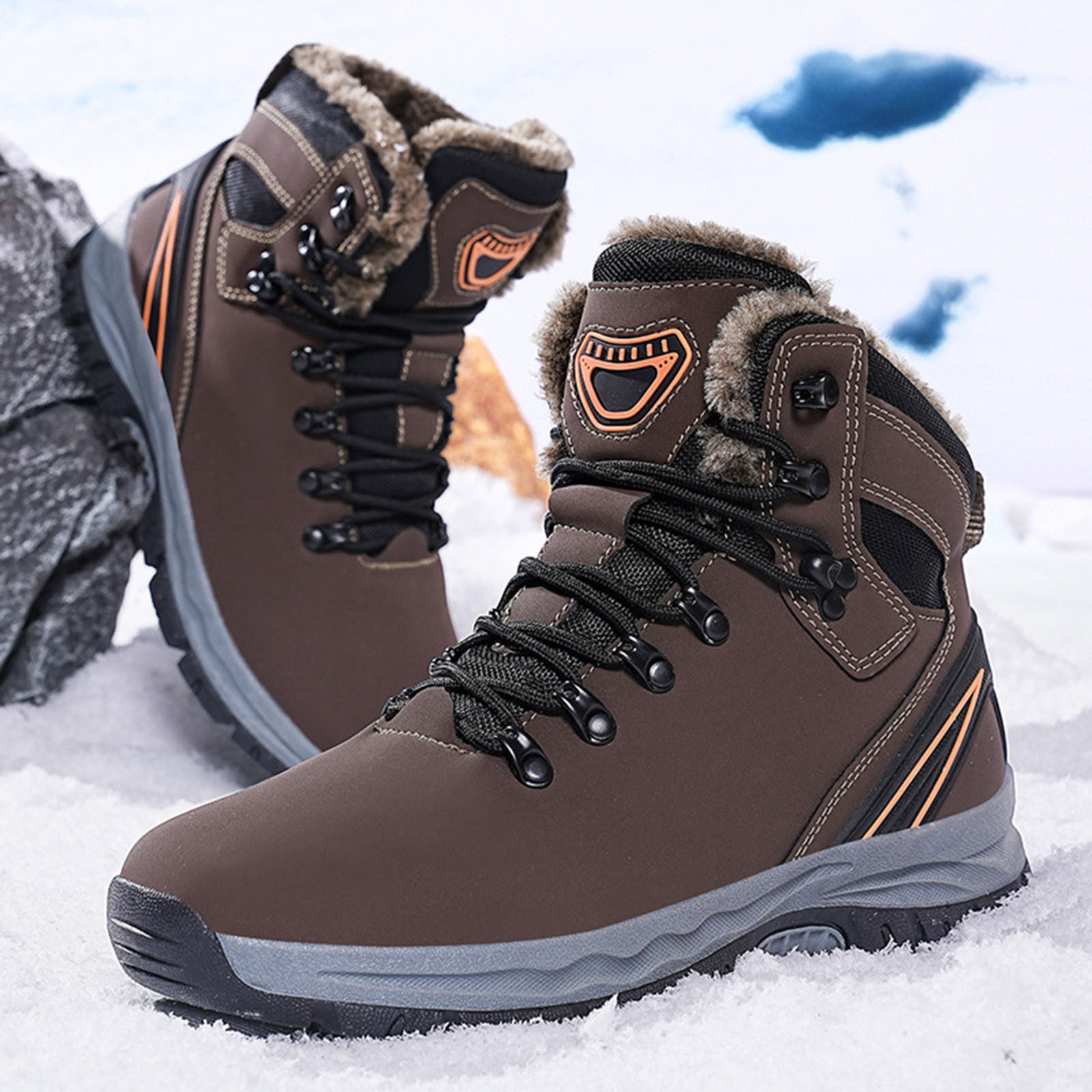 Bottes D'hiver Pour Hommes à Pieds Larges - Imperméables Sans Lacets, Chaudes Et Antidérapantes - Idéales Randonnée Et Plein Air