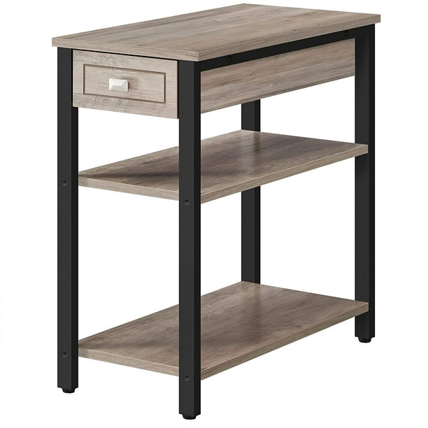 Vasagle Side Table With Drawer And 2 Wooden Shelves Narrow End Com Vasagle Side Table With Drawer And 2, Narrow End Table With Drawer And Shelf