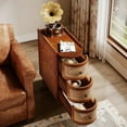 thumbnail image 6 of Tribesigns Solid Wood End Table, 3-Drawer Rattan Side Table with 3 Rattan Drawers and Embossed Handles for Living Room, No Assembly Required (Walnut & Oak, 1PC), 6 of 6