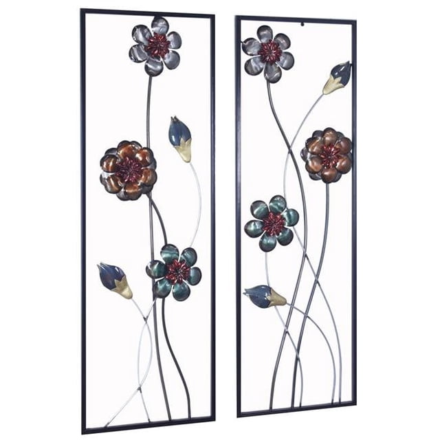 Midnight Garden Buds & Blooms Vertical Wall Panel, Multi-Color - Set of 2