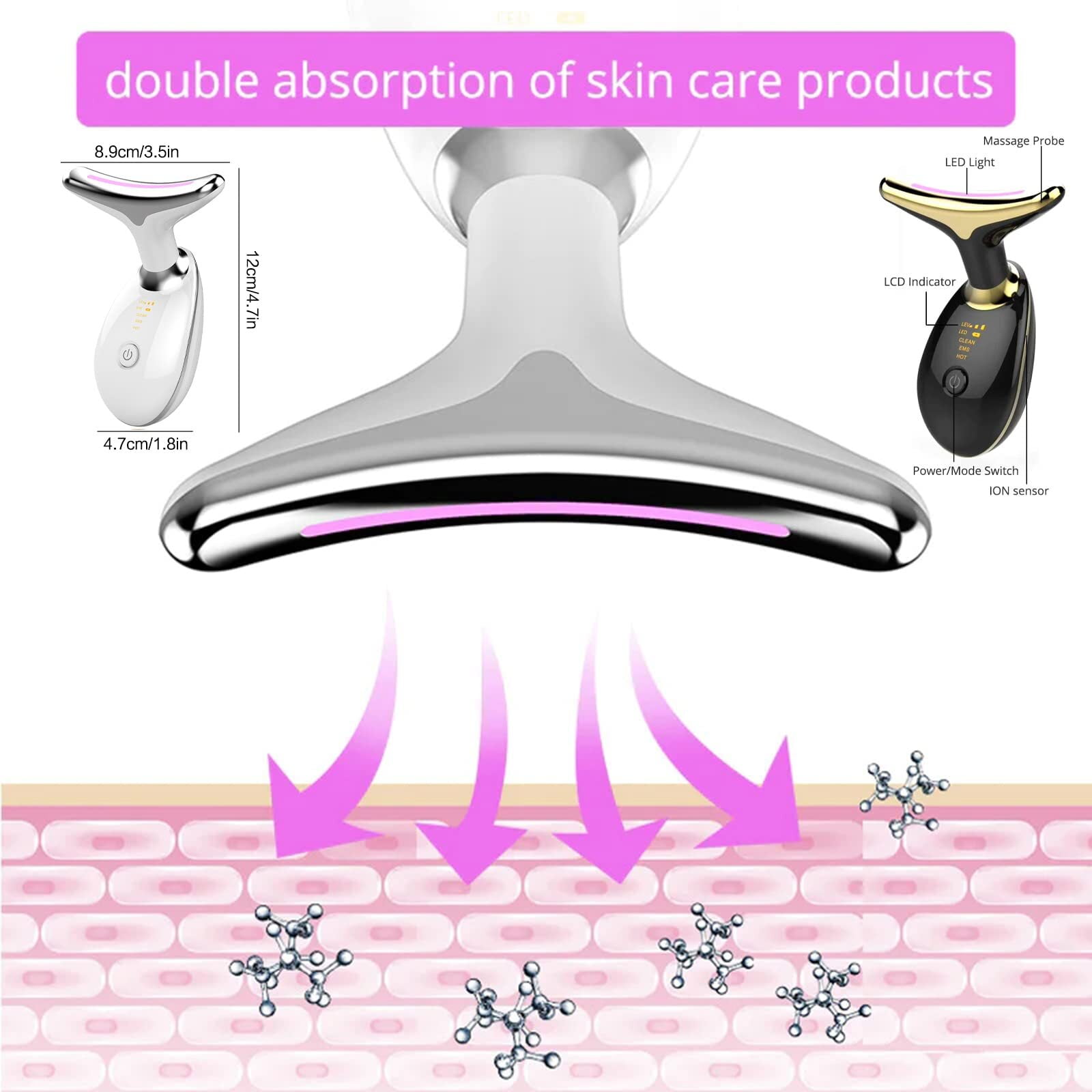 Micro-Glow Facial, 3 Color Led Face Neck Massager, USB Rechargeable Guasha Tool for Face for Skin Care Routine at Home(White)