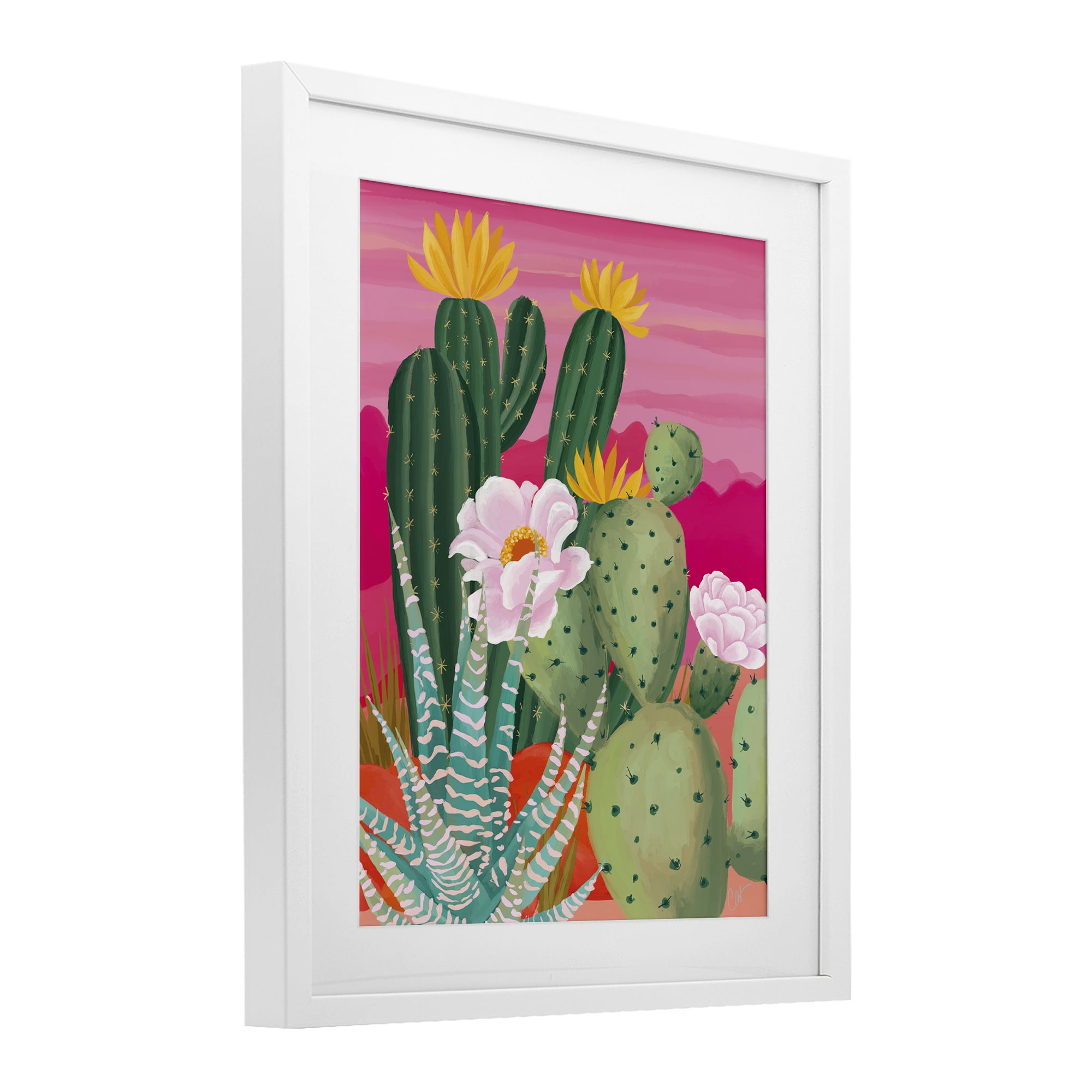 Stupell Industries Sunset Cactus Plants White Framed Print Under Glass, design by Cat Thurman Designs