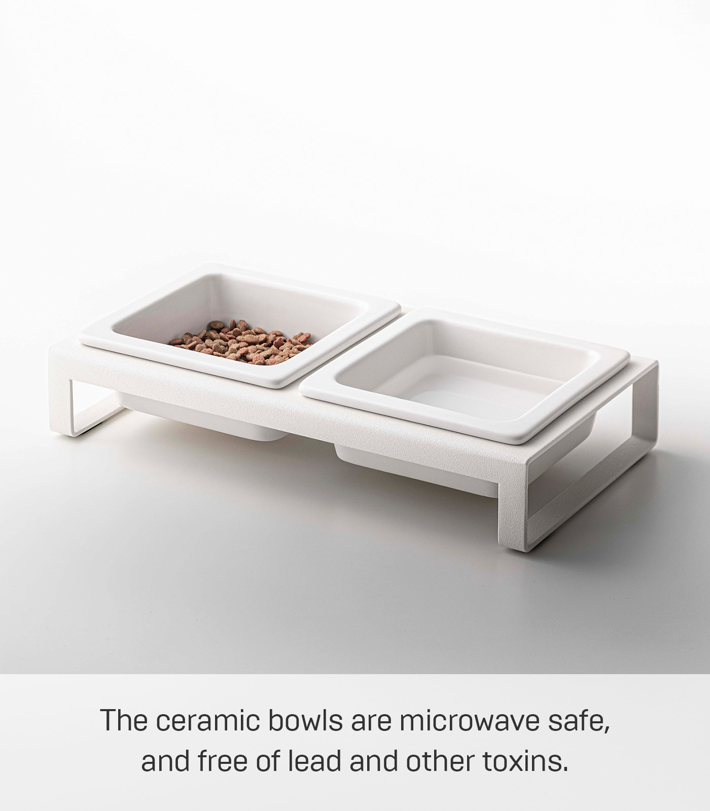 Yamazaki Home  Pet Food Bowls - Two Styles, Steel and Ceramic, Short, 1.25 cups, 300 milliliters per bowl White