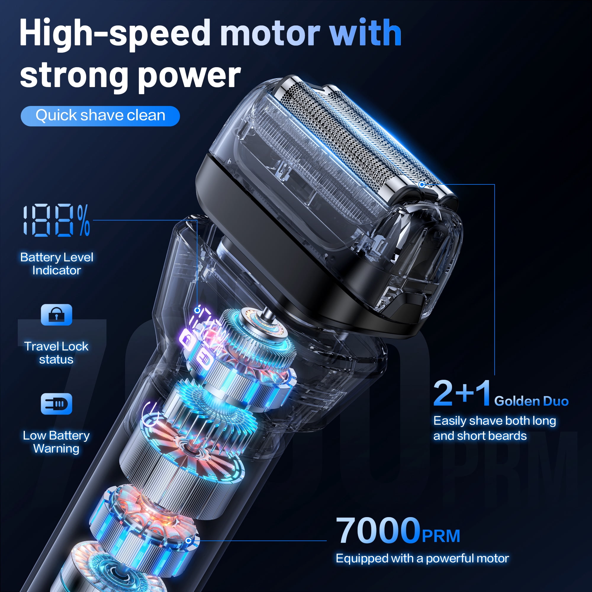 delpattern Electric Foil Shavers for Men Electric Razor with 4D Flex Floating Heads,Rechargeable Beard Trimmer with LED Display,Cordless Face Shaver for Travel,IPX6 Waterproof Wet Dry