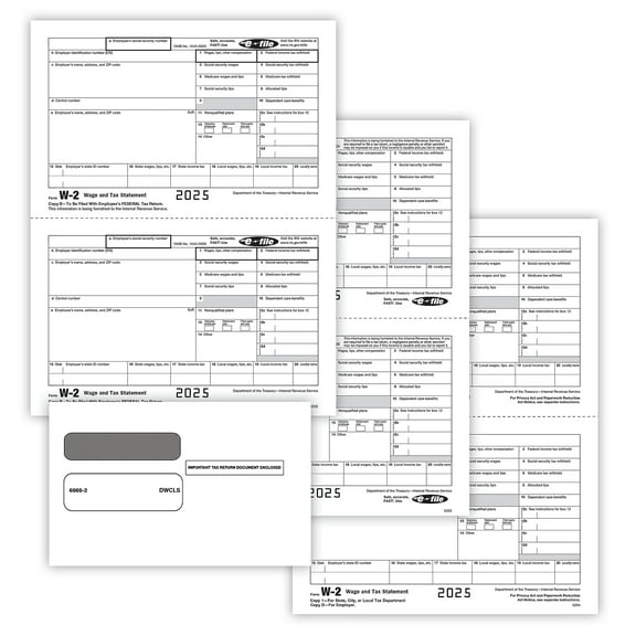 ComplyRight 2025 W-2 Tax Form Envelopes/Recipient Copy Only 5-Part 2-Up Copy B C/2 D/1 25/Pack