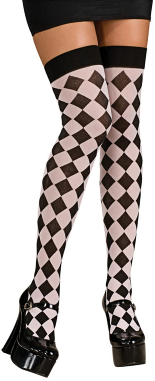 Rubie's - Women's Black And Pink Harlequin Checkered Thigh Highs ...
