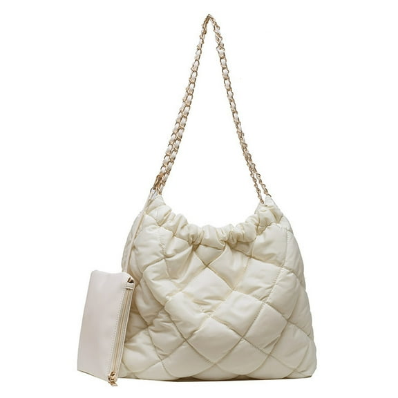 Nylon soft-faced large-capacity bag chain crossbody bag one-shoulder bucket bag-white