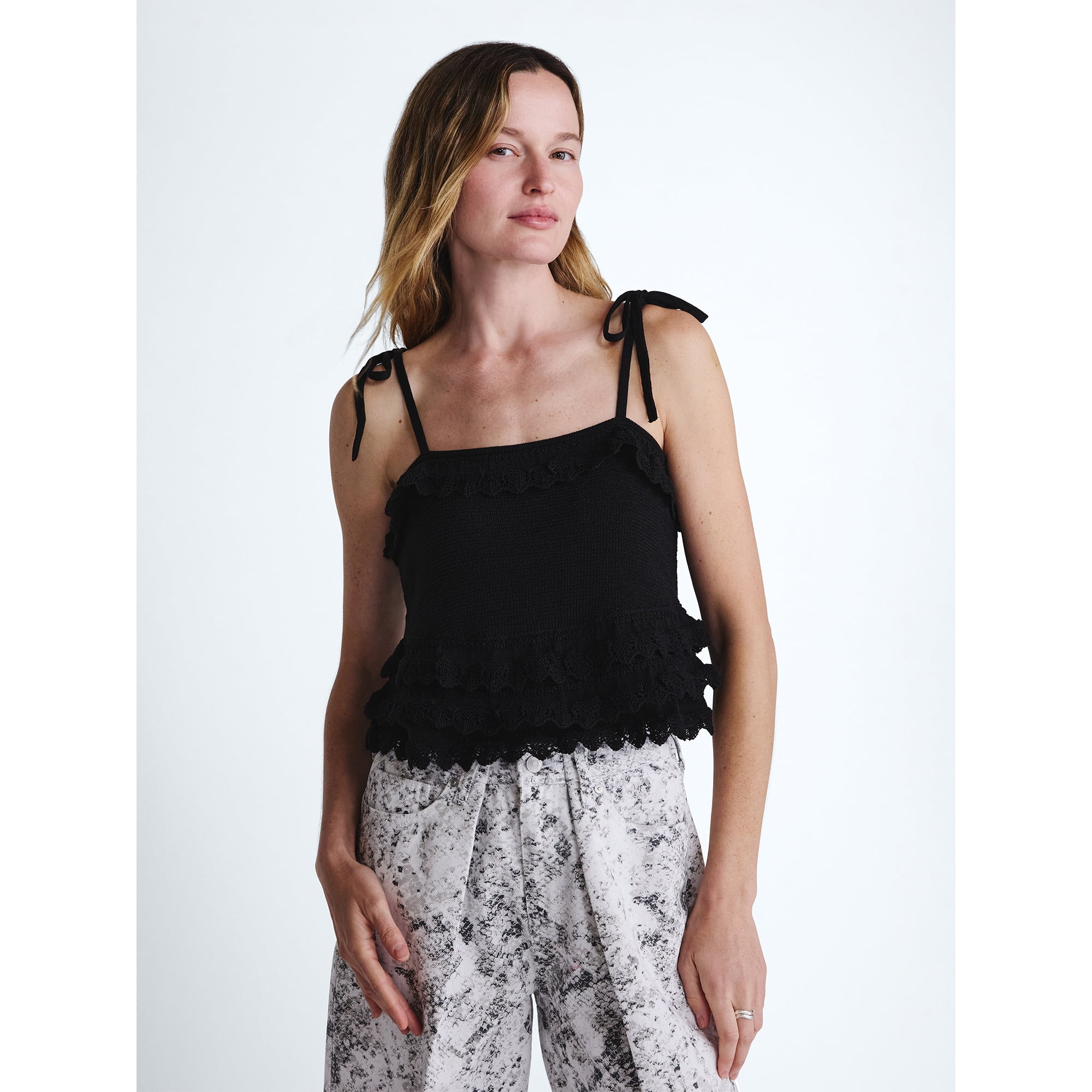 Scoop Women's Tie Ruffle Sweater Knit Tank Top, Sizes, XS-XXL