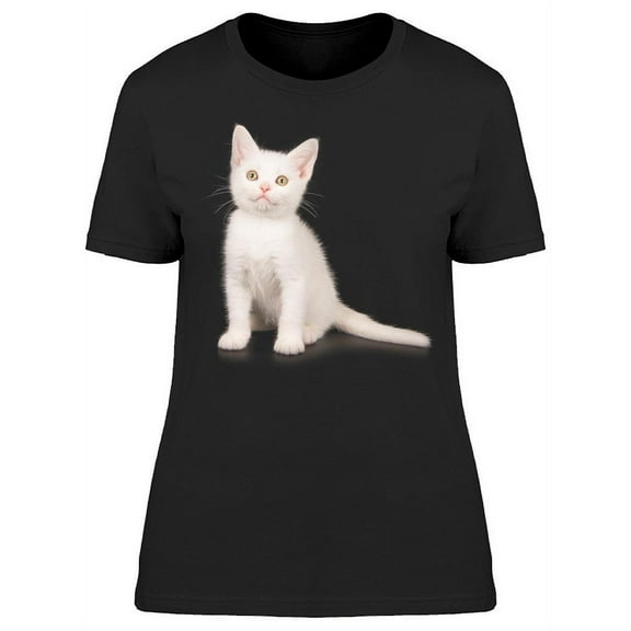 Cute White Shorthair Cat Sitting T-Shirt Women -Image by Shutterstock, Female x-Large
