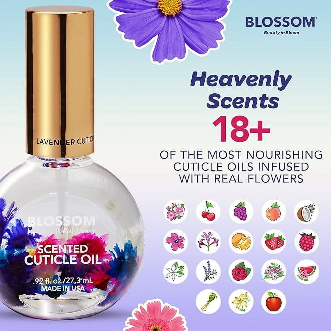(2 pack) Blossom Hydrating, Moisturizing, Strengthening, Scented Cuticle Oil, Infused with Real Flowers, Made in , 0.92 fl. oz, Lavender