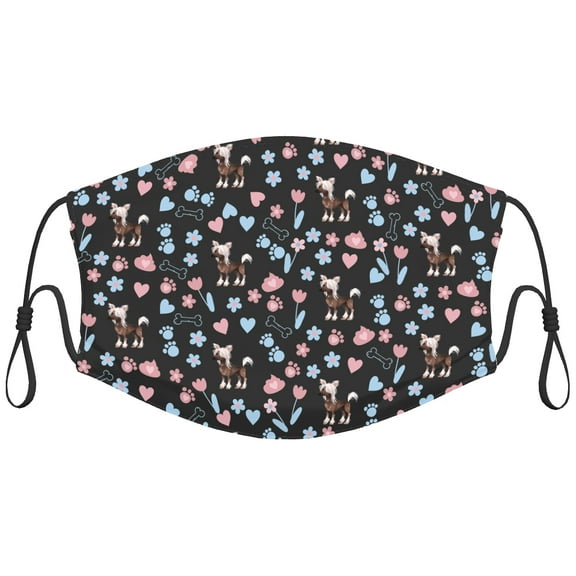 Cute Chinese Crested Dog Graphic Printed Cloth Face Masks Reusable Washable Adjustable for Adults (5 PCS)