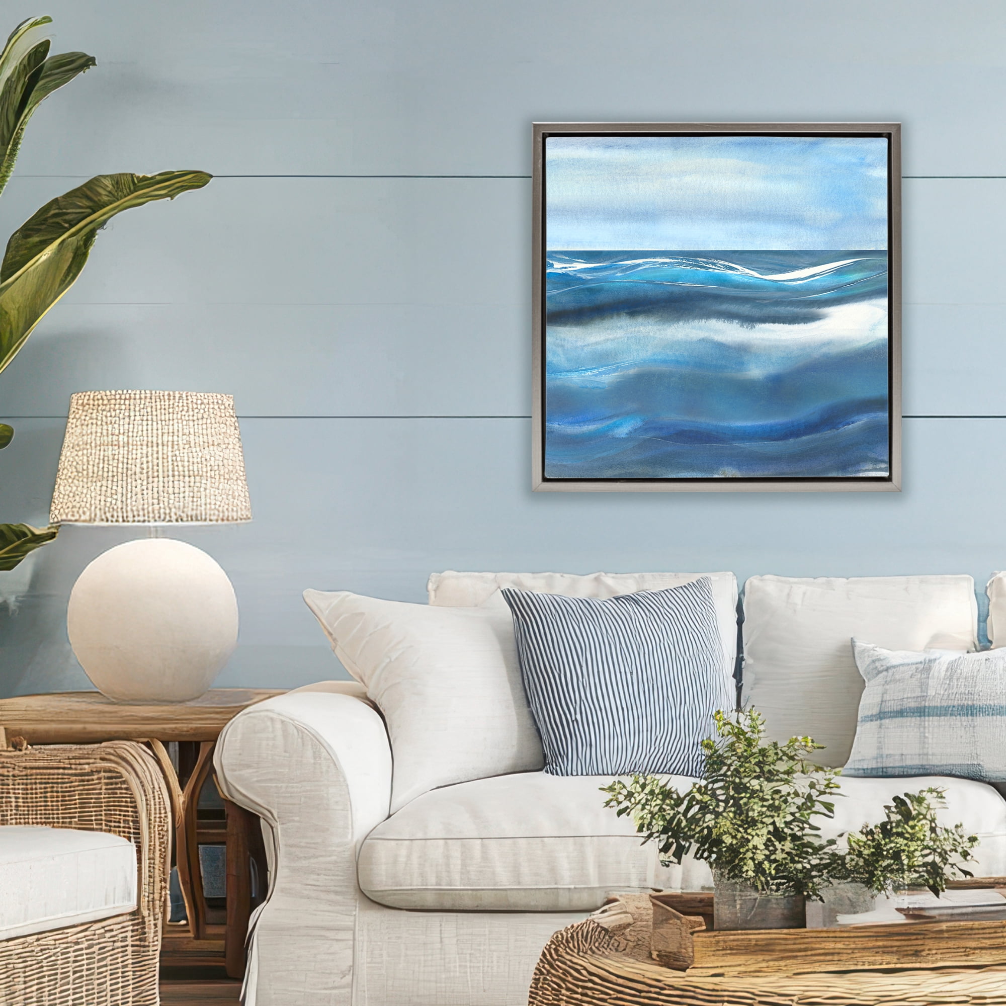 Stupell Industries Calm Expanse of Ocean Waves Gray Framed Floater Canvas Wall Art, design by Susan Jill