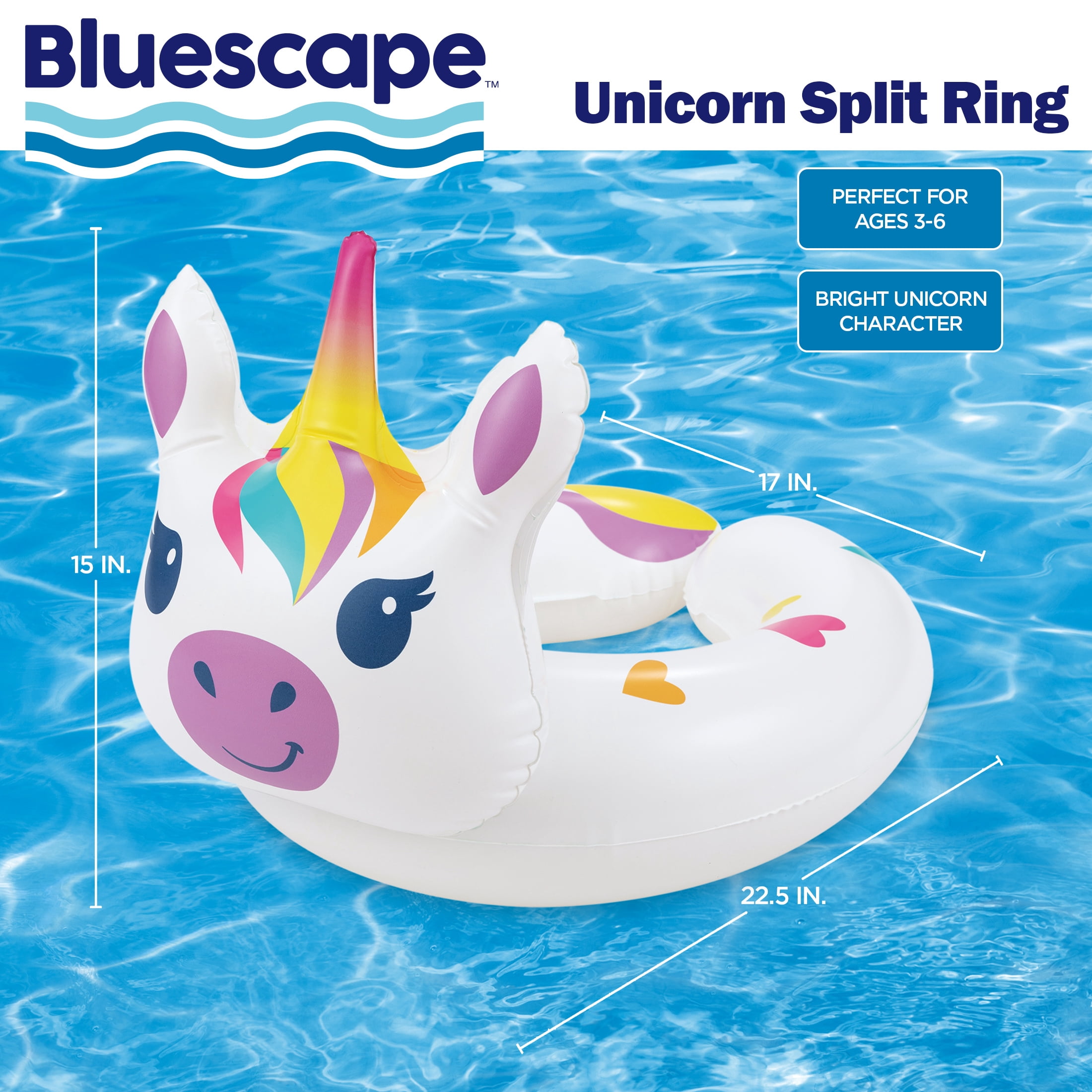 Bluescape White Unicorn Split Inflatable Swim Ring Pool Float for Kids, Ages 3 to 6, Unisex