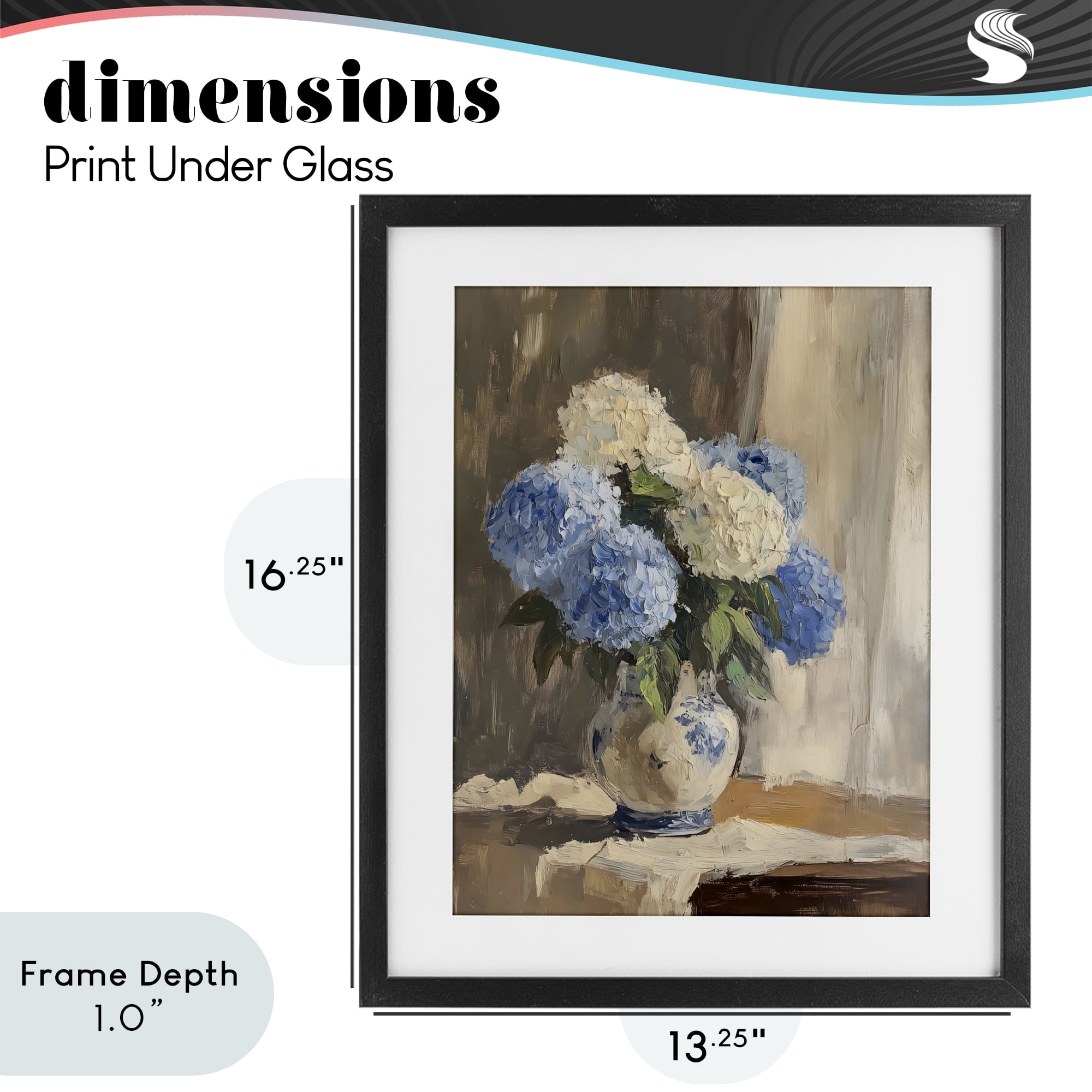 Stupell Industries Vintage Hydrangea in Ceramic Vase Black Framed Print Under Glass, design by LSR Design Studio