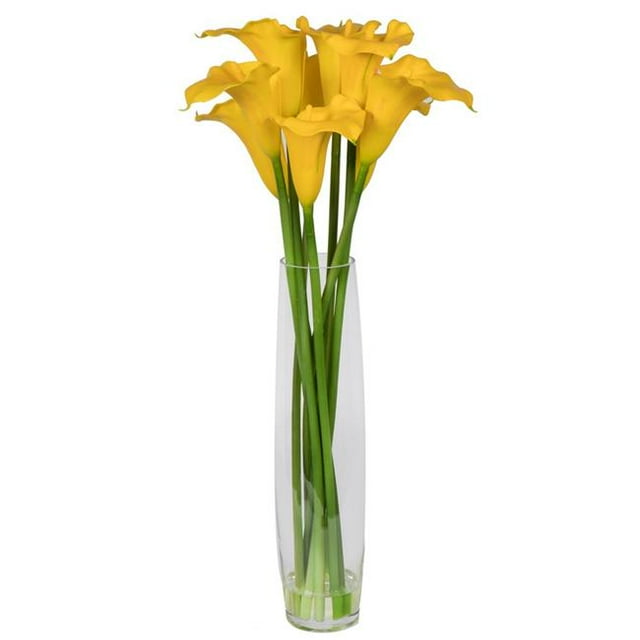 Vickerman F216178 33 in. Yellow Calla Lily Bouquet Glass Vase