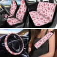 thumbnail image 2 of Jeiento Pink Strawberry Car Seat Cover Set with Auto Steering Wheel Cover Seat Belt Strap Pads Cup Holder Trash Bag Air Vent Storage Bag Keychain 12 PCS Interior Auto Accessory Decoration, 2 of 7