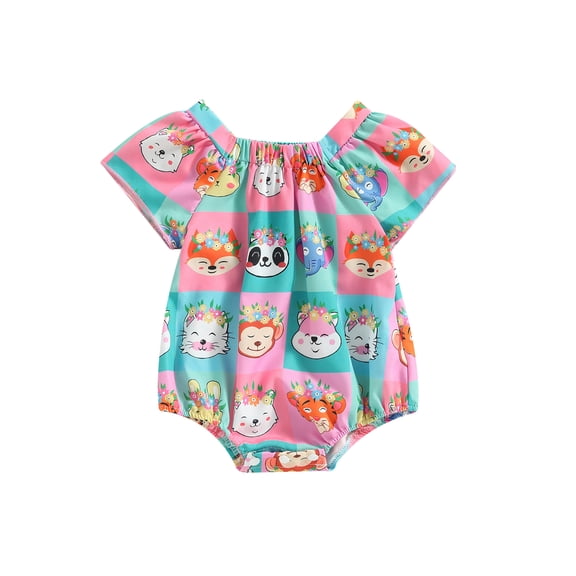 Wassery Baby Girls Romper Rabbit/Heart/Animal Print Short Sleeve Crew Neck Jumpsuits Infant Summer Casual Bodysuits 0-18M