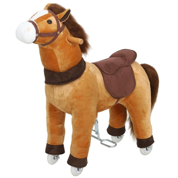 Plush Riding Pony Toy for Kids Ages 3-5 Dark Brown Walking Horse with Wheels for Active Play