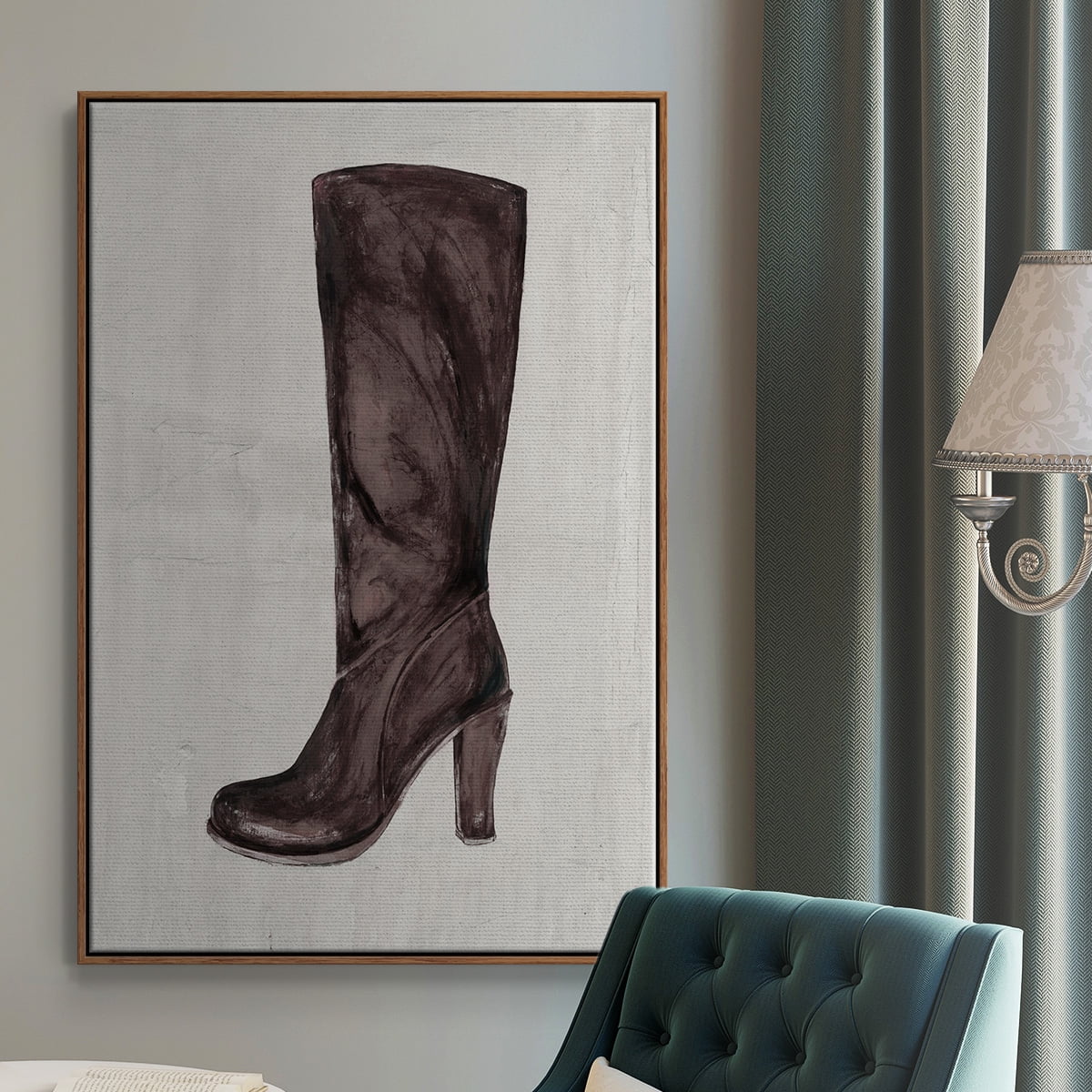 The Shoe Fits III V1 Framed Premium Gallery Wrapped Canvas - Ready to Hang - 27 x 41 - Walnut Floating Frame