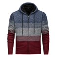 thumbnail image 2 of Donemore Men's Fleece-Lined Thickened Striped Elastic Knit Sweater Hooded Cardigan Jacket with Pockets & Drawstrings, 2 of 7