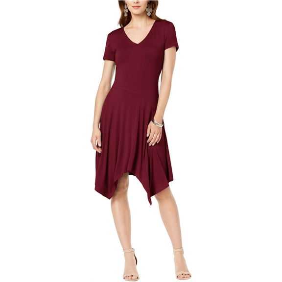 I-N-C Womens Handkerchief Hem Asymmetrical Dress, Red, Large