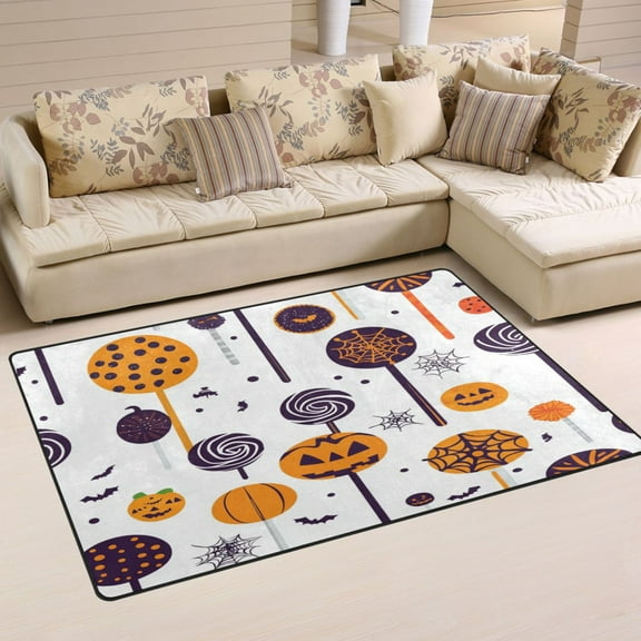 Non-Slip Area Rug 31"x20" Indoor Washable Floor Mats Carpet Printed for Living Room, Bedroom, Home Decor Halloween Lollipops