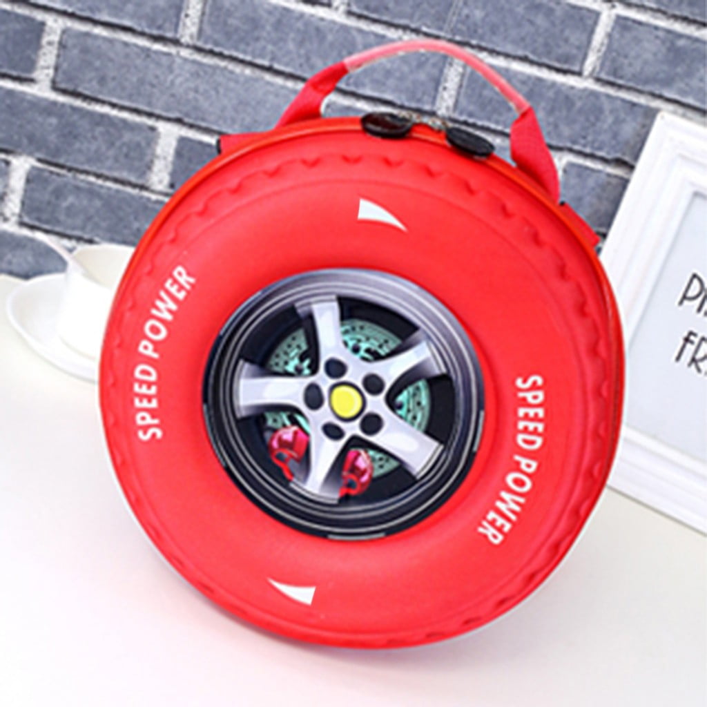 Cara Lady 2019 New Children's Backpack 3D Car Tire Bag Kindergarten Shoulder Bag , Red
