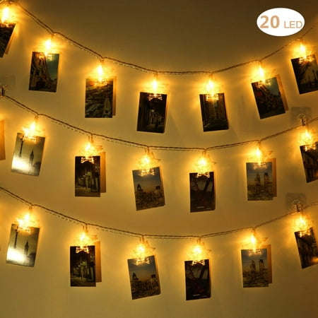 20 Leds 9.8 Feet Star LED String Lights with Photo Clips to Hang Pictures Battery Operated Indoor Outdoor Decorative Fairy Lights Curtain for Patio,Bedroom,Dorm Room, Wedding,Halloween/Christmas (Best Way To Hang Christmas Lights Indoors)