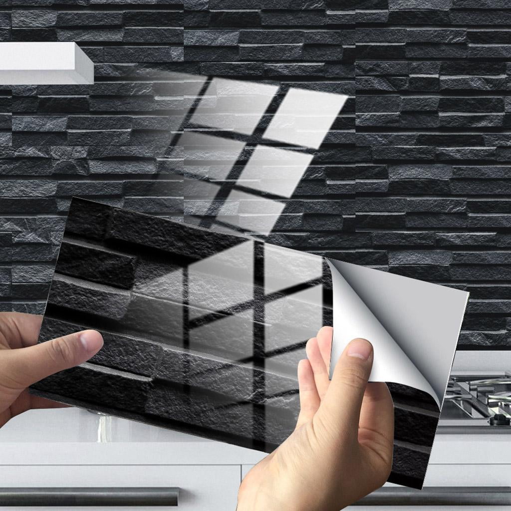 Rvaymup 48 Sheet Self Adhesive Tile Stickers Peel and Stick Backsplash 3D Black Wall Decals Murals Bathroom Kitchen Counter Top Decoration
