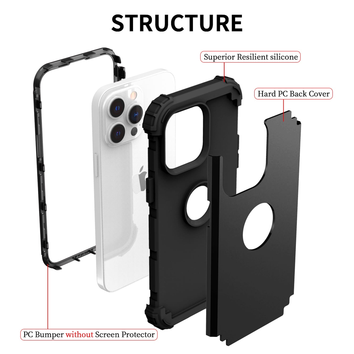 Allytech Phone Case for iPhone 14 Pro 6.1" 2022, Soft TPU Bumper + PC Hard Back [4 Corners] Shockproof Protection Heavy Duty Cover for iPhone 14 Pro 5G, Black