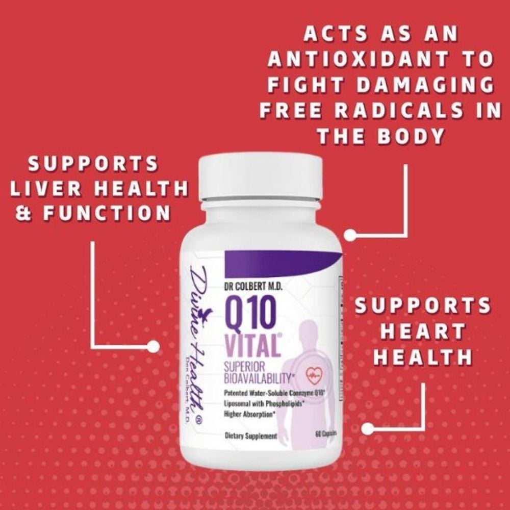 Dr. Colbert, MD Q10 Vital | CoQ10 | by Divine Health | 100mg Coenzyme-Q10 | Riboflavin | Thiamine | 60 Capsules