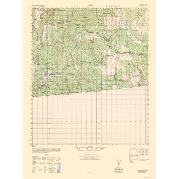 Topographical Map - Campo Sheet - US Army 1942 - Vintage Wall Art