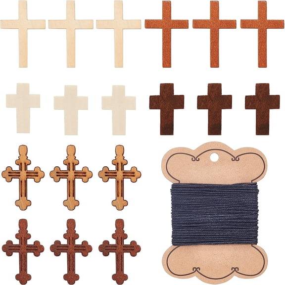 72Pcs 6Colors Wood Pendants Mini Crosses Charms Wood Pendants for retroParty Favors Sunday School DIY Craft