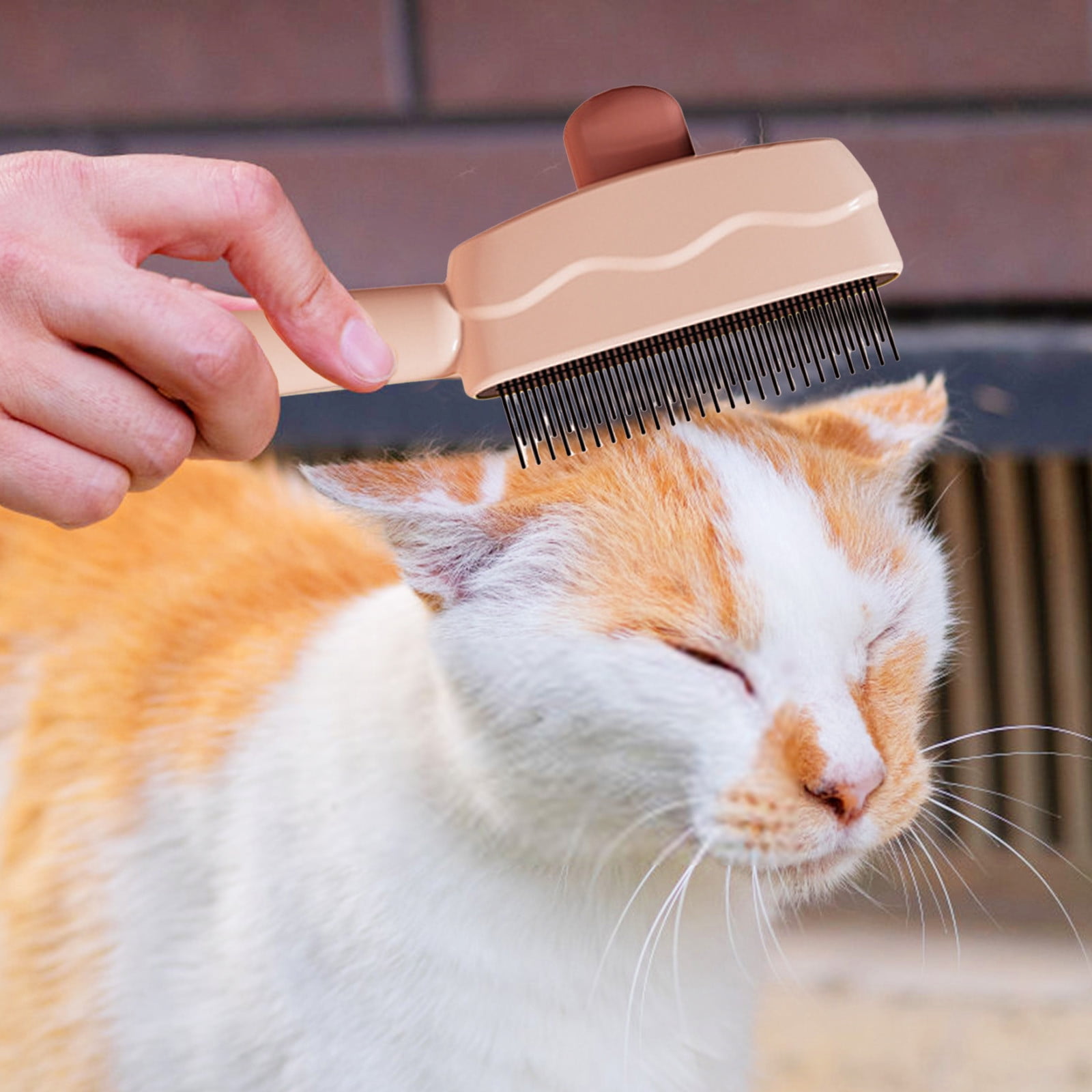 Upgraded Pet Hair Removal Comb Flea & Lice Comb for Cats & Dogs Cat Brush with Release Button Stainless Steel Teeth for All Hair Types