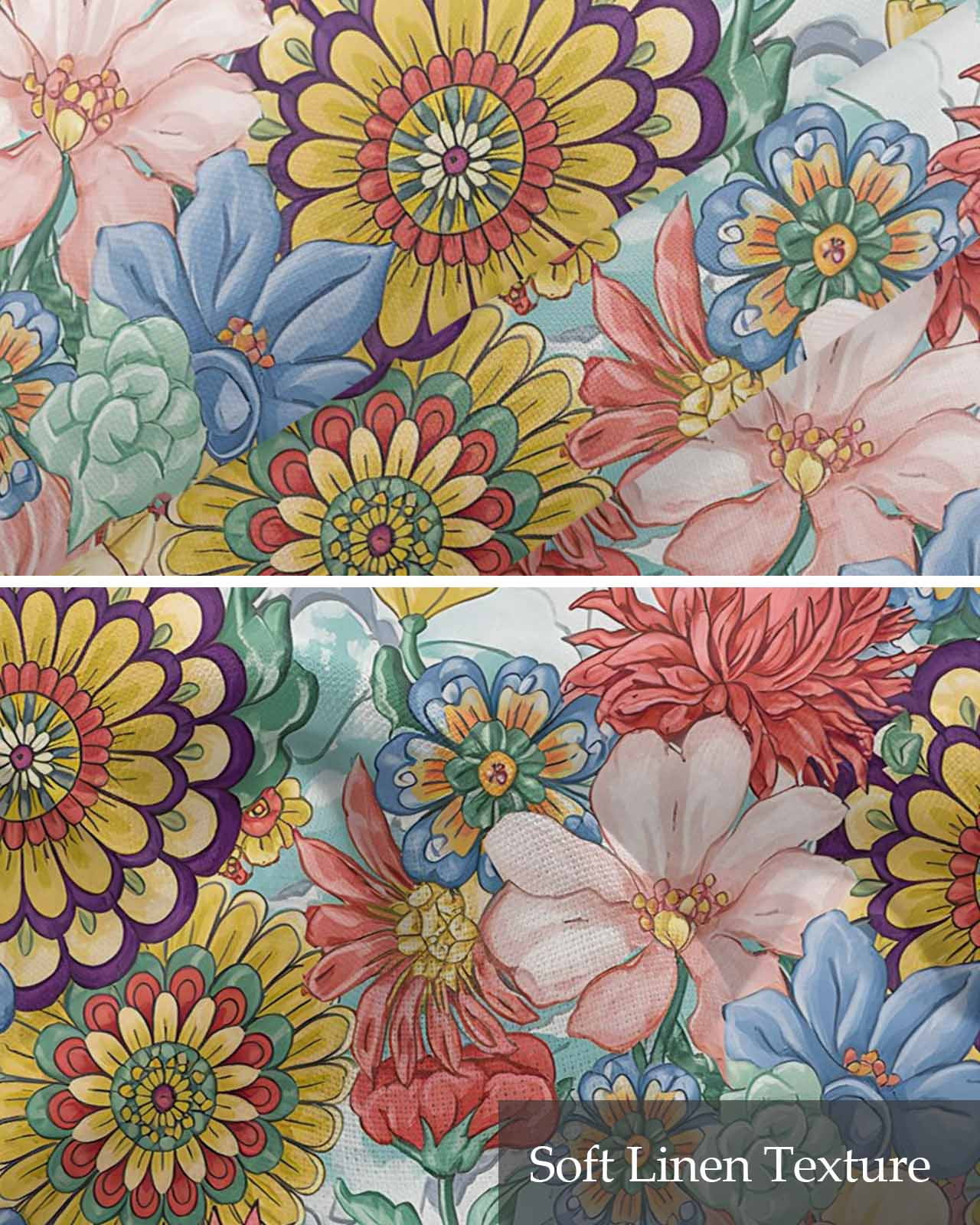 Boho Floral Kitchen Valances for Windows Farmhouse Linen Window Valance Curtain for Living Room Window Treatment Bohemia Country Colorful Mandalas Flower Valance Rod Pocket Topper Drape, 60 x 18 Inch