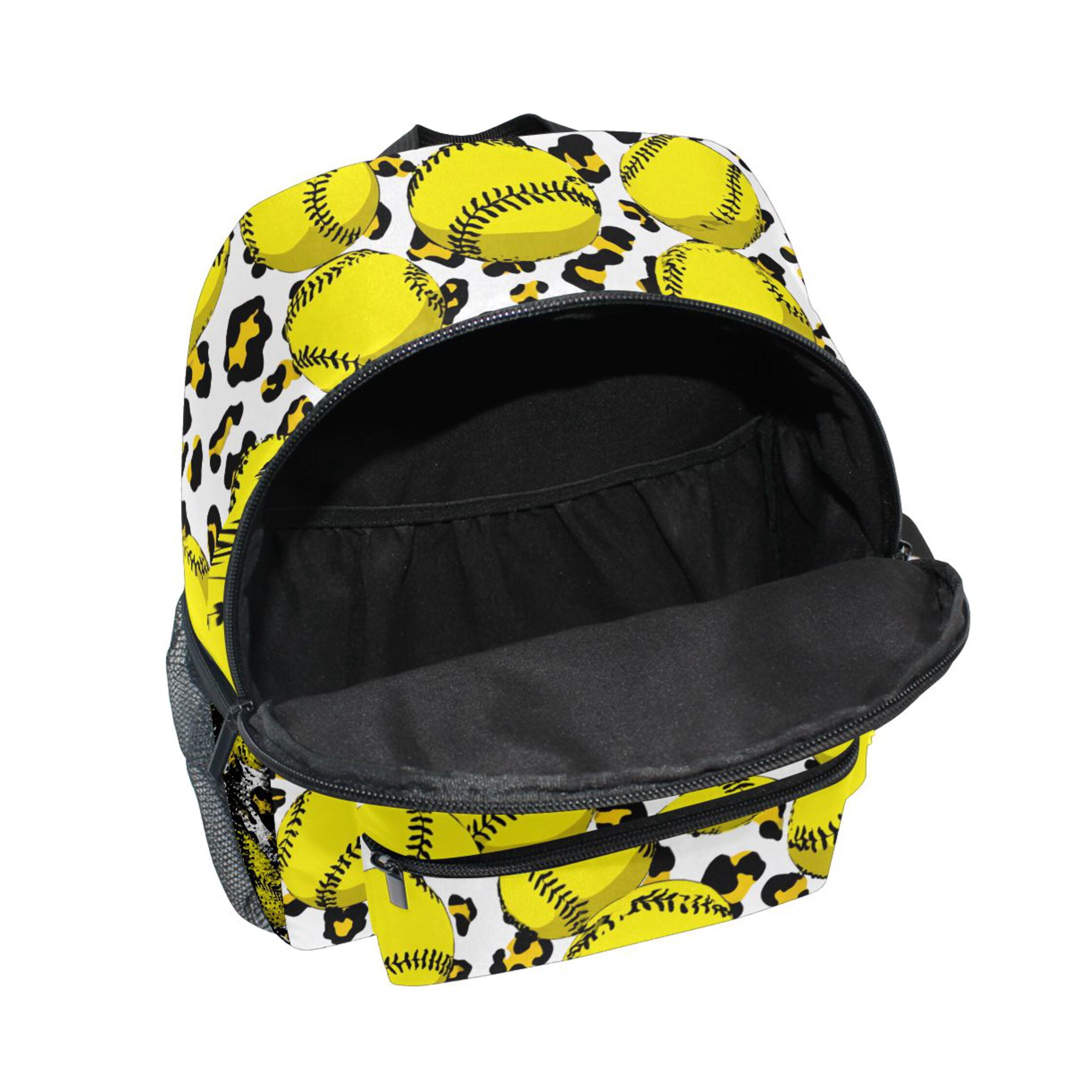 Yellow Softball Pattern Mini Backpack Cute Small Backpack with Chest Strap and Whistle Ages 3-8