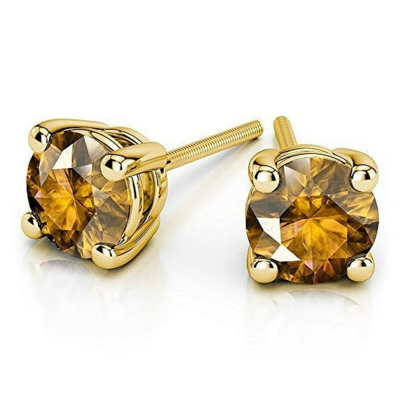 Paris Jewelry 24k Yellow Gold 2 Ct Created Citrine Round Stud Earrings Jewelry Gift for Women Unisex plated