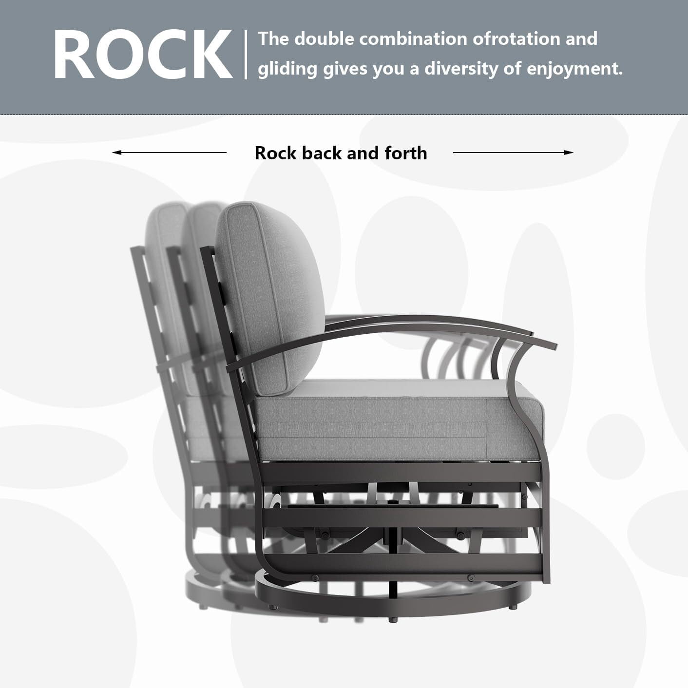 ASJMR 3PCS Outdoor Aluminum Swivel Rocking Chairs, 2-Person Patio Furniture Conversation Set with Coffee Table and Cushions, Grey