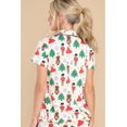 thumbnail image 5 of Women's White Printed Christmas Pattern Buttoned Two Piece Sleepwear, 5 of 5