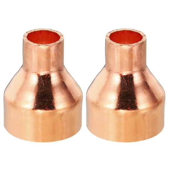 Uxcell 1 1/8" to 1/2" ID Copper Reducer, 2pcs Copper Reducing Coupling Pressure Fitting Pipe Tube Connector Adapter