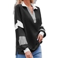 thumbnail image 5 of Women's Color Block Oversized Polo Sweatshirt V Neck Long Sleeve Casual Pullover Loose Tops, 5 of 6