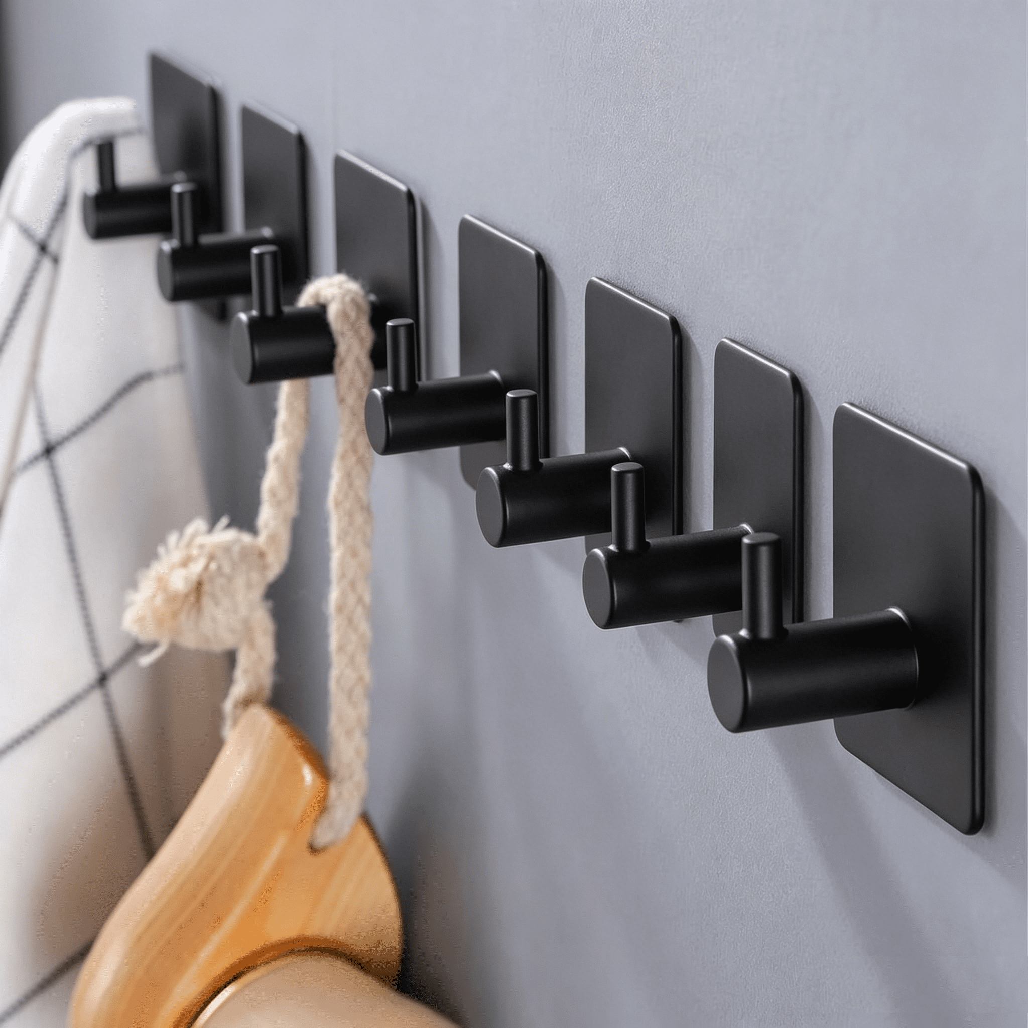 Multifunctional Stainless Steel Towel Hooks For Bathroom Wall – Extra Sticky, Holds 12LB, No-Drill Adhesive Door Holder, Matte Black Heavy Duty 4-Pack