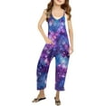 thumbnail image 2 of Girls' Fish Scale Printed Casual V Strap Romper Solid Color Loose Casual Romper With Pocket Clothes, 2 of 6