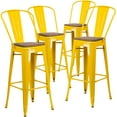 thumbnail image 3 of BizChair 4 Pk. 30" High Yellow Metal Barstool with Back and Wood Seat, 3 of 9