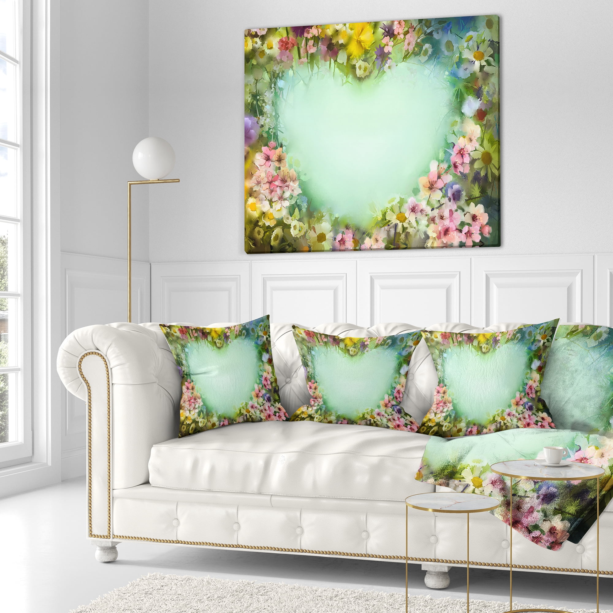 Designart Vintage Flowers with Heart Shape - Floral Throw Pillow - 18x18