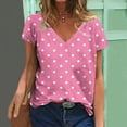 thumbnail image 2 of ZQGJB Summer Womens T-Shirts Dressy Casual Polka Dot Print Short Sleeve V Neck Graphic Tunic Blouse Loose Lightweight Comfy Pullover Tops Hot Pink XL, 2 of 5