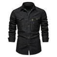 thumbnail image 5 of New Autumn Cotton Denim Shirt Men Long Sleeve Solid Color Casual Slim Fit Shirt Mens Designer Clothing Cowboy Shirts For Men, 5 of 5